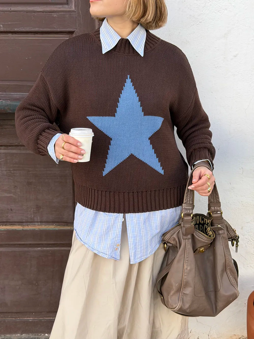 BROWN BLUE STAR DOUBLE KNIT