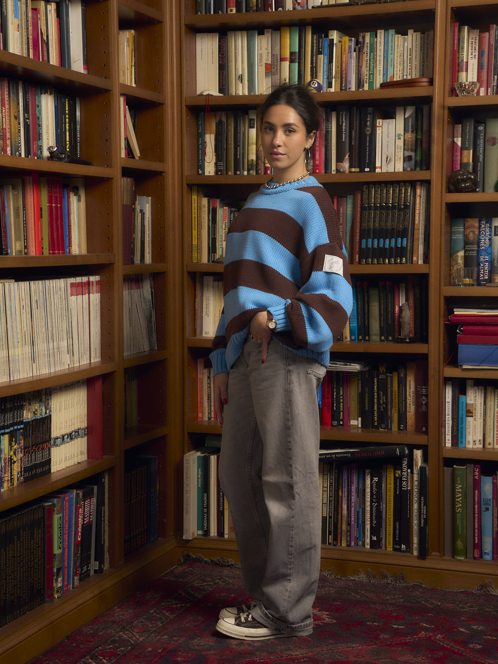 BROWN BLUE STRIPED KNIT