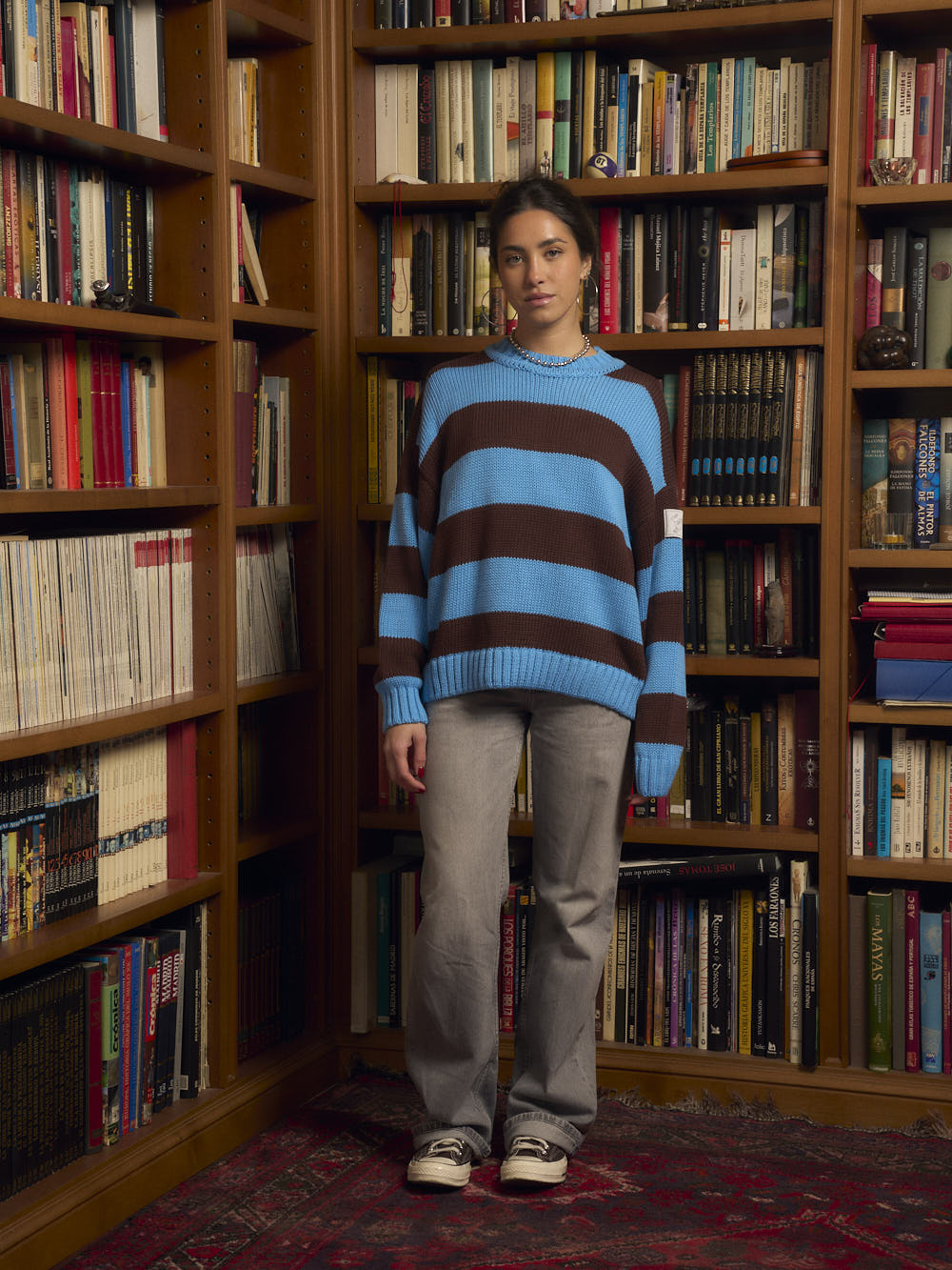 BROWN BLUE STRIPED KNIT