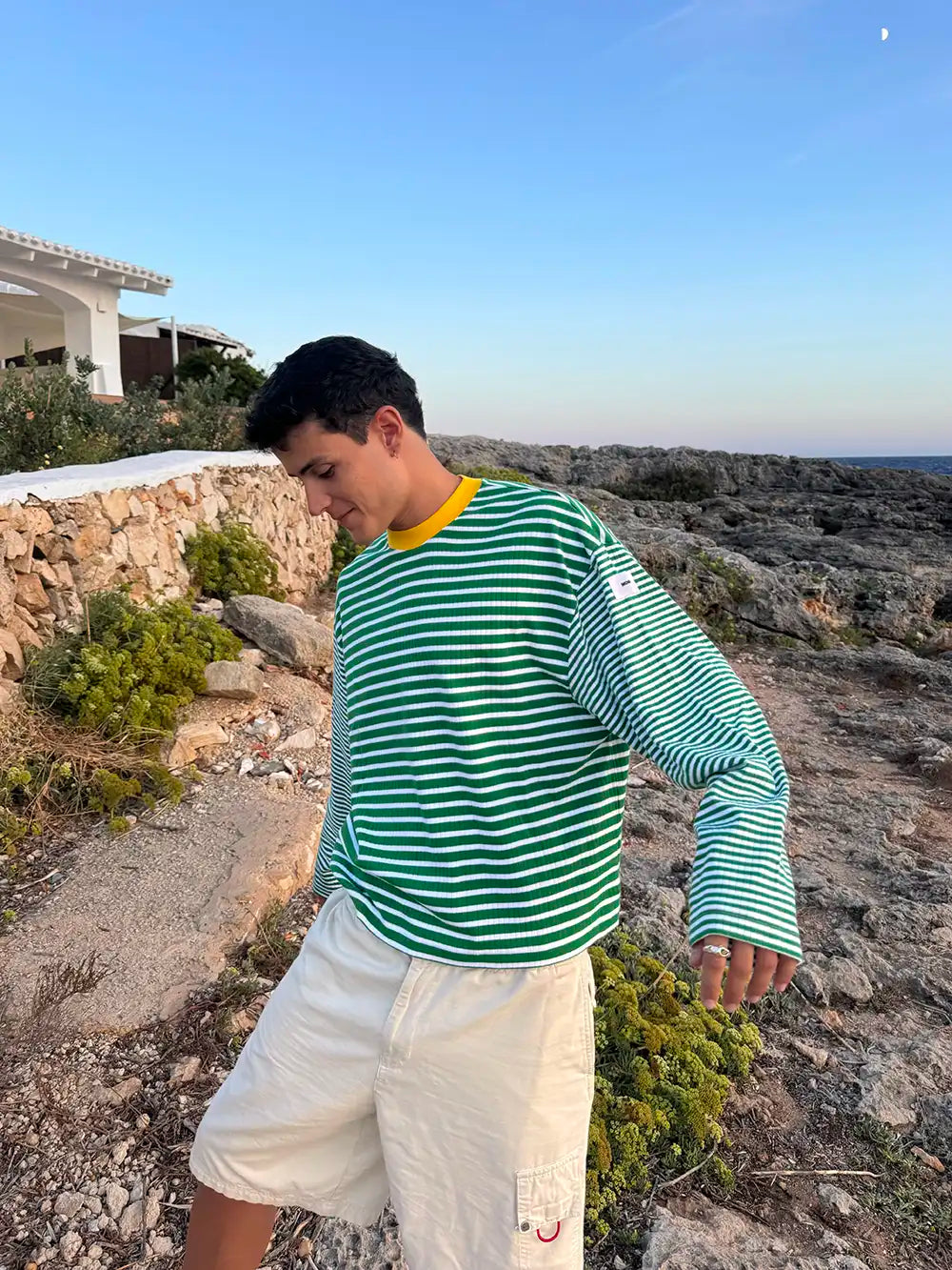 KNIT STRIPED PULLOVER GREEN