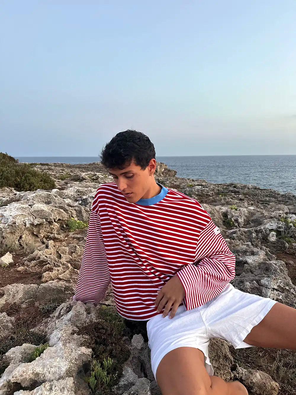 KNIT STRIPED PULLOVER RED